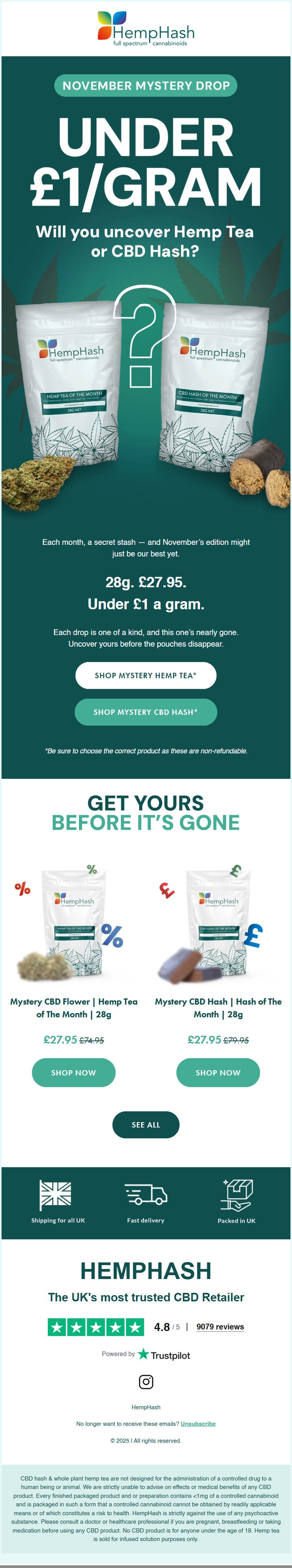 Email mystery drop conçu par Emailio pour HempHash
