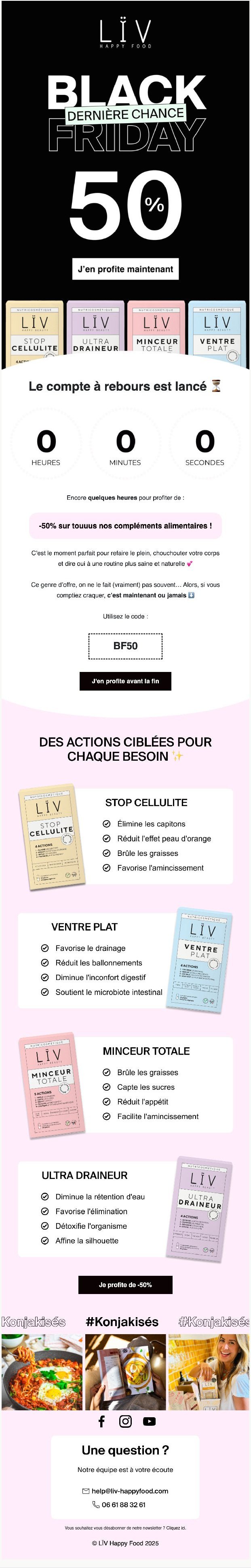 Email Black Friday conçu par Emailio pour LÏV Happy Food