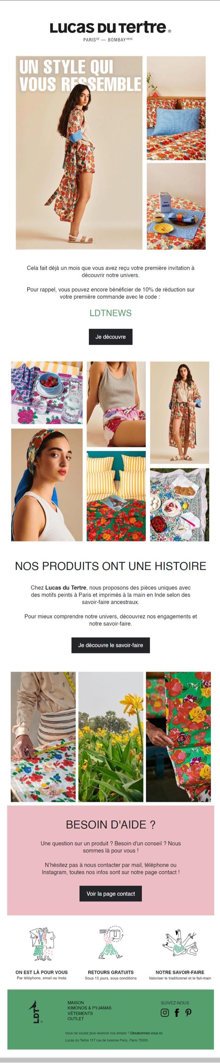 Email de bienvenue conçu par Emailio pour Lucas du Tertre (mode imprimée main)