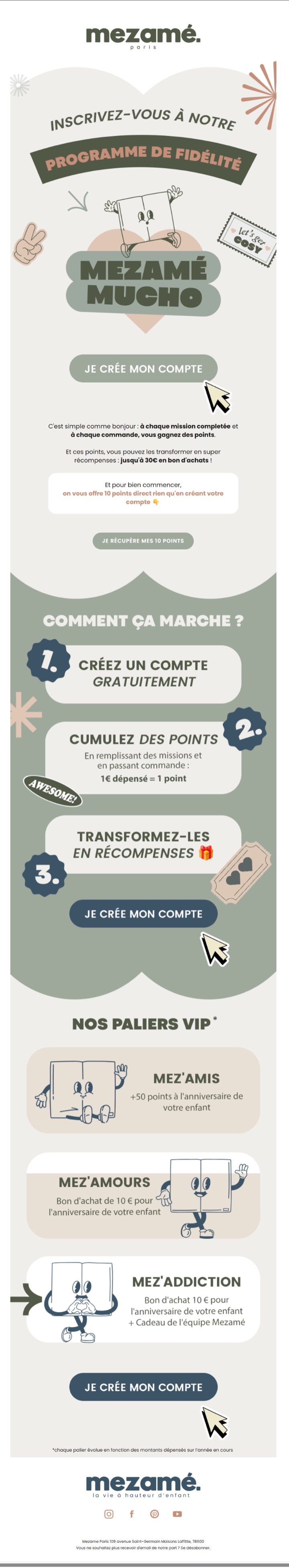 Email programme de fidélité conçu par Emailio pour Mezamé (univers enfant)