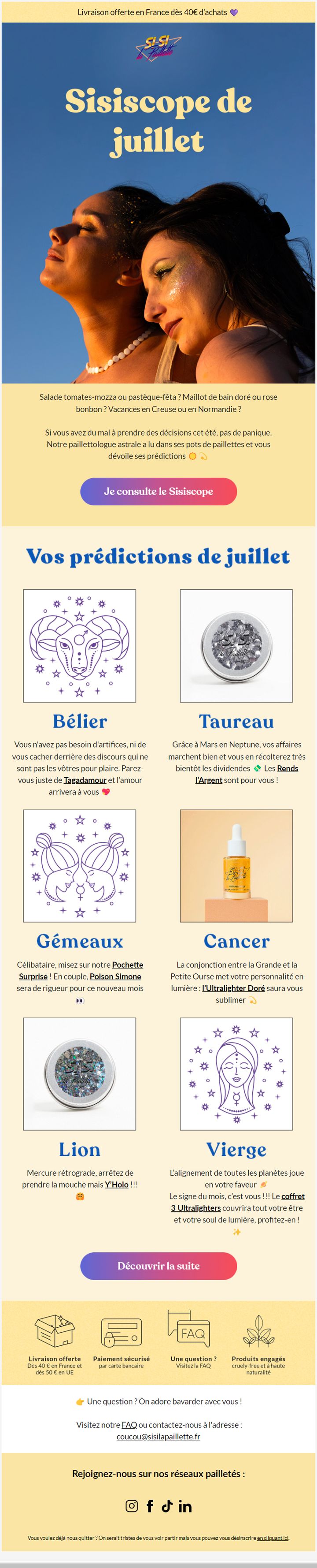Newsletter horoscope conçue par Emailio pour Si Si la Paillette