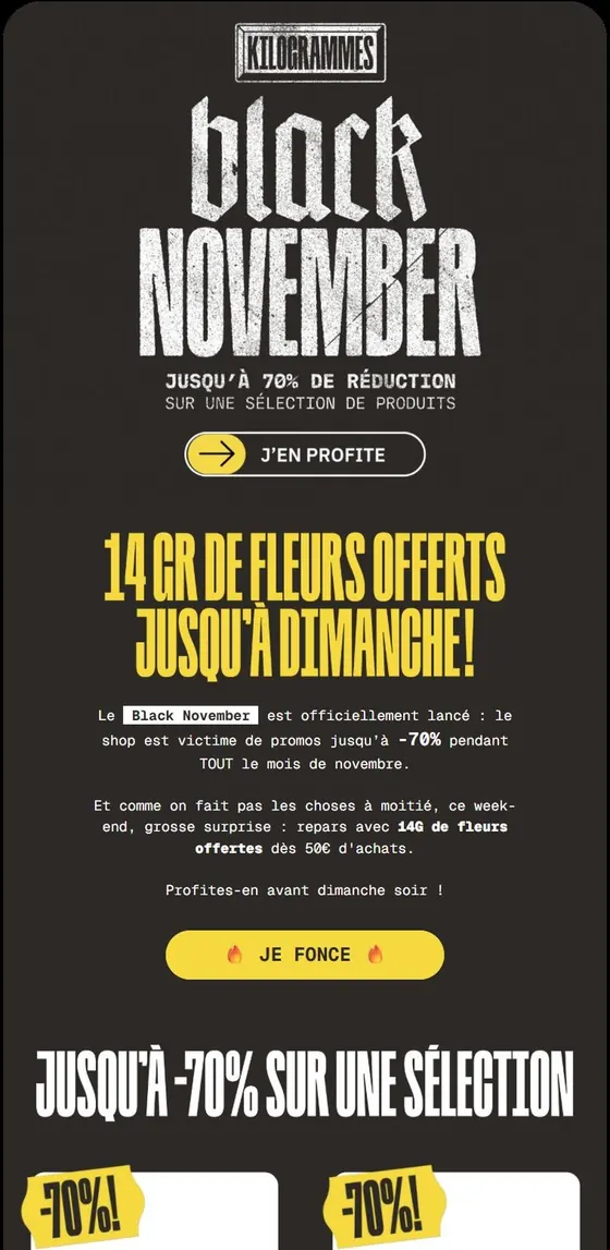 Email Black November conçu par Emailio pour Kilogrammes