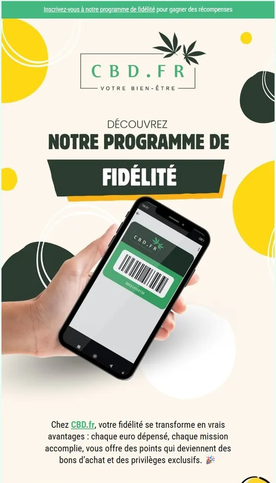 Email programme de fidélité conçu par Emailio pour CBD.fr