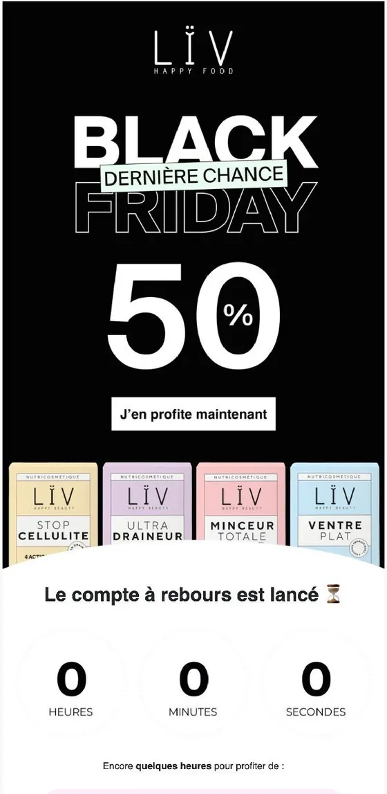 Email Black Friday conçu par Emailio pour LÏV Happy Food
