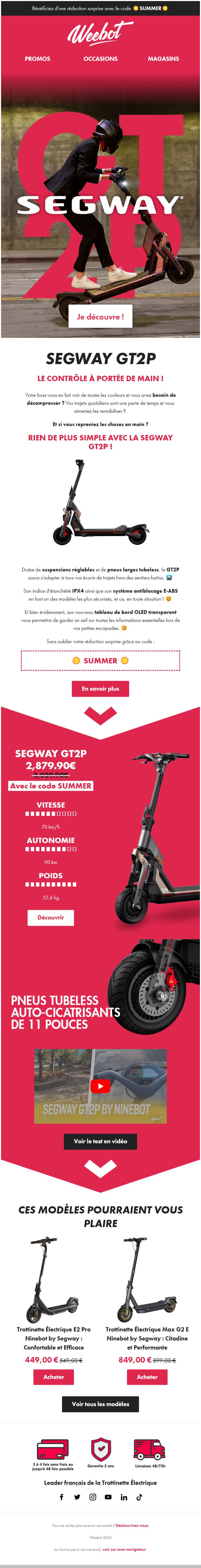 Email nouveauté conçu par Emailio pour Weebot (trottinette GT2)