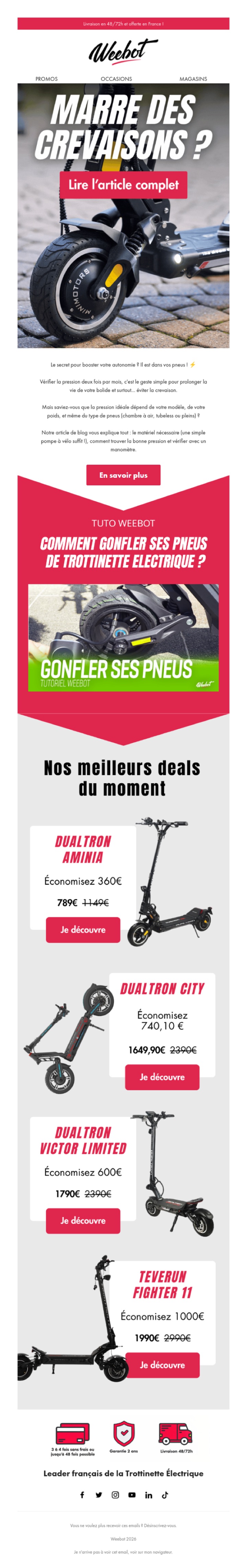Newsletter tuto conçue par Emailio pour Weebot (trottinettes électriques)